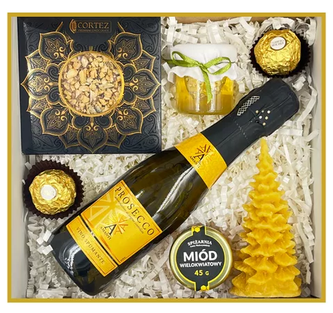 Zestaw: prosecco, miód, czekolada i Ferrero